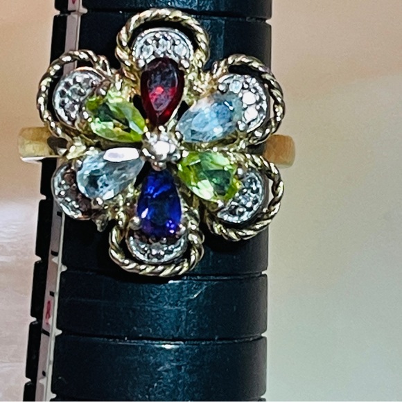 đź’•MARKDOWN! Beautiful Multi-Gem 925 Sterling Roped Flower Design Dinner Ring! - Picture 13 of 16